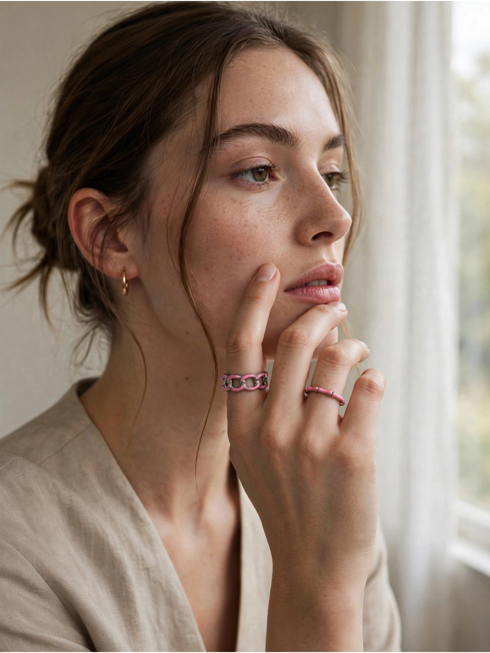 Pink Link-Style Women’s Ring Set
